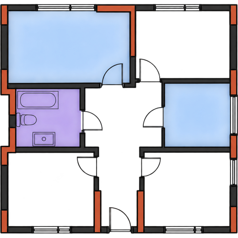 Grundriss mit erkannten Wänden und Räumen